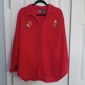 Disney Vintage Corduroy Women's Red Button Down Shirt